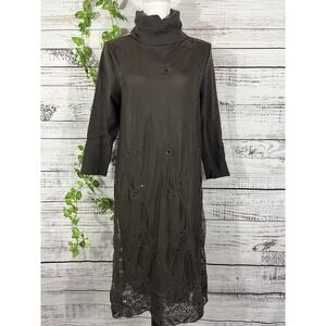 Sundance Dress sz Medium Brown Rabbit Hair Lace Sequins Knee Modest Midi Boho